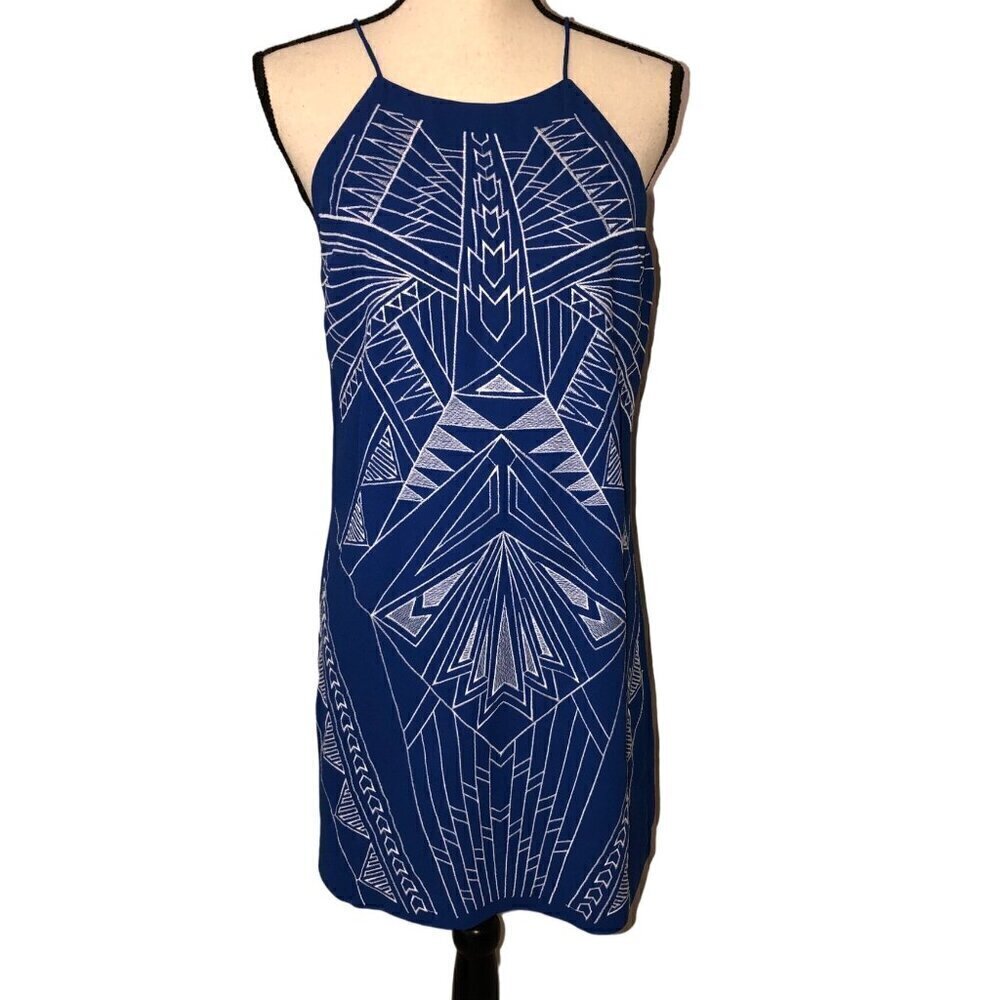 Jealous Tomato Dress Size S Blue Tribal Print Embroidered Geometric Sleeveless